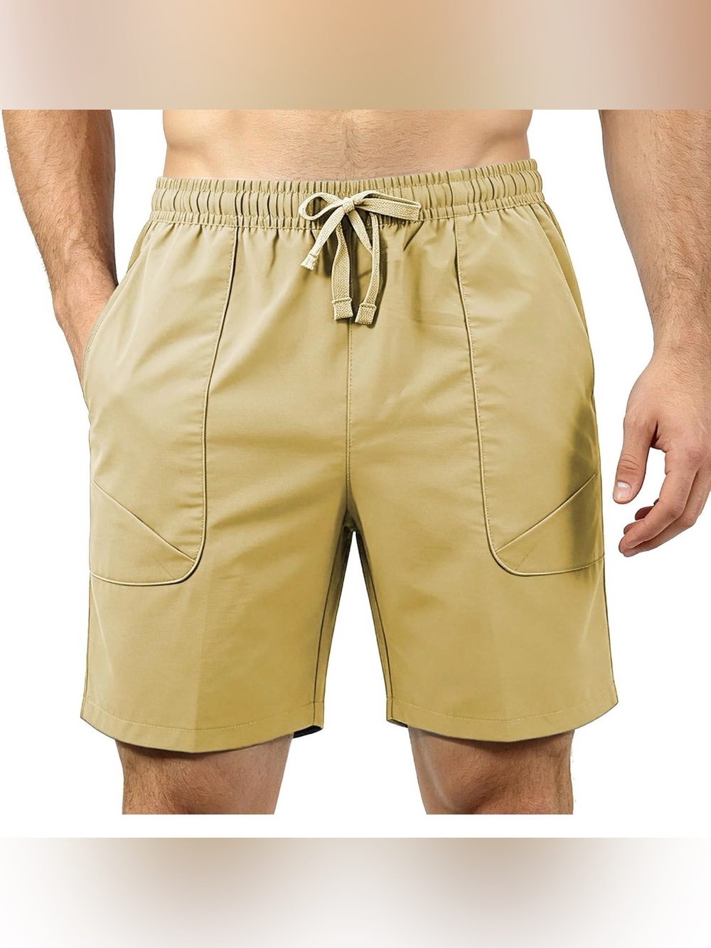 Mens Athletic Shorts with Pockets Lightweight Workout Shorts Quick Dry Khaki